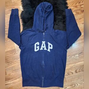 Vintage GAP White Arch Logo Navy Blue Zip up Hoodie Size L